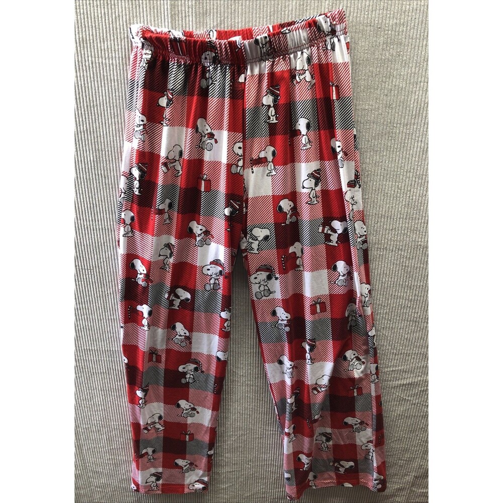 Munki Munki Peanuts Snoopy Pajama Pants M Buffalo Plaid Christmas Holiday